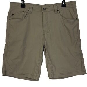 Prana Brion Shorts Mens 34 Nylon Stretch Hiking Wicking Outdoor Tan Zip